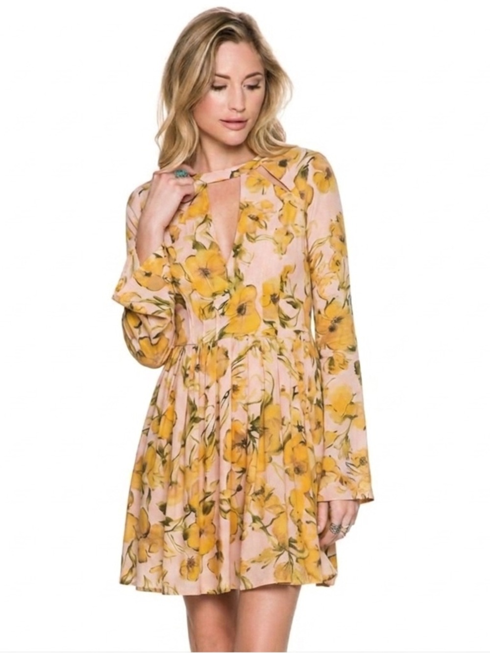 Free People Tegan Boho Mini Dress Sz. 10 in Pink Floral Combo